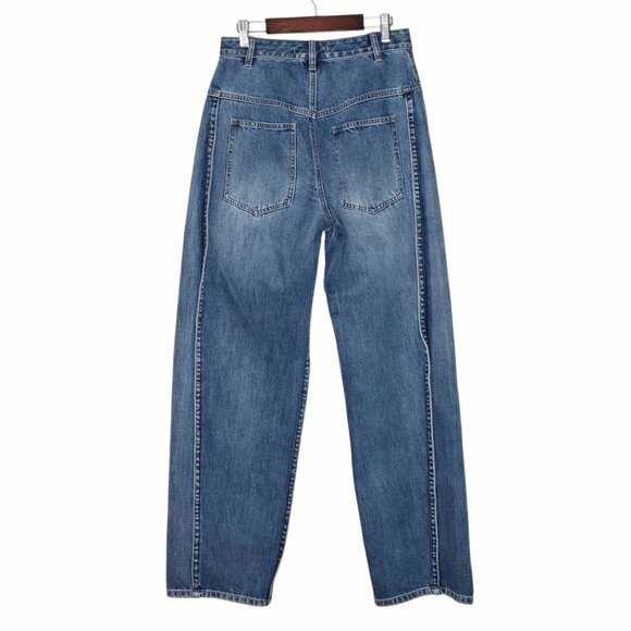 Tibi Spring Denim Tuck Classic Blue Jean High Waisted Pleated Pants Size‎ 24 - Picture 8 of 13